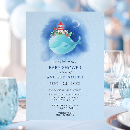 Invitation Bain de bébé Marin Baleine Bleue