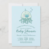 Invitation Bain de Bébé Méduse Mignon Garçon Bleu Kawaii (Devant)