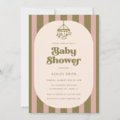 Invitation Bain de bébé Moderne Rétro Rose et Vert Rayé (Devant)
