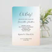 Invitation Bain de bébé ombré blanc pêche aqua (Debout devant)