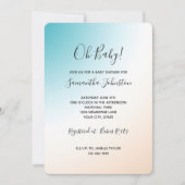 Invitation Bain de bébé ombré blanc pêche aqua (Devant)