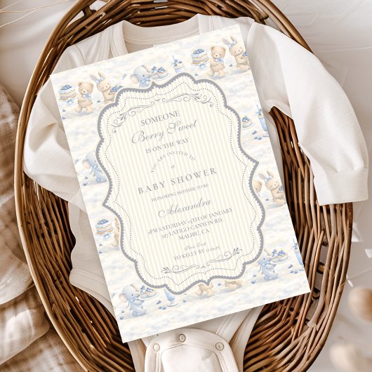 Invitation Bain de bébé Ourson aux myrtilles Baby Shower