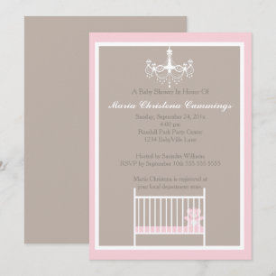Invitation Bain de bébé ourson rose élégant lustre
