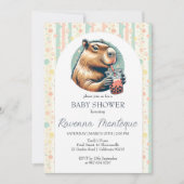 Invitation Bain de bébé personnalisé au capybara rayé drôle (Devant)