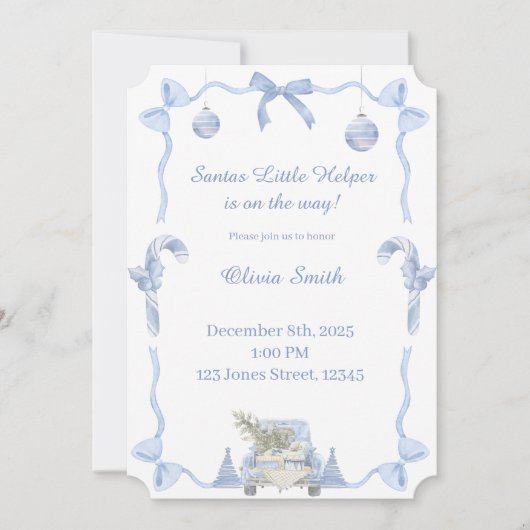 Invitation Bain de Bébé Petit Aide du Père Noël (Devant)