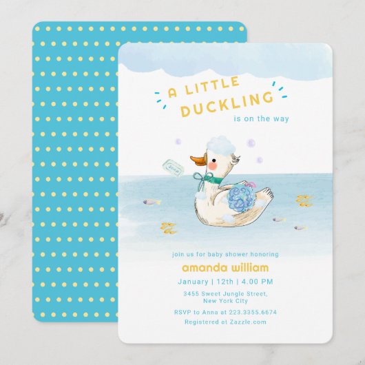 Invitation Bain de bébé petit canard Shower (Devant / Derrière)