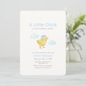Invitation Bain de bébé Petit Poulet Bleu Céleste (Debout devant)
