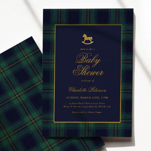 Invitation Bain de bébé Plaid Cheval à Bascule Vintage