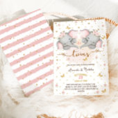 Invitation Bain de bébé pour jumelles éléphant rose