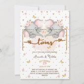 Invitation Bain de bébé pour jumelles éléphant rose (Devant)