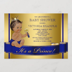 Invitation Bain de bébé prince ethnique bleu royal or