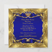 Invitation Bain de bébé prince garçon bleu orné or (Dos)