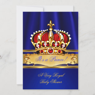 Invitation Bain de bébé prince garçon Couronne Royale Bleu Or