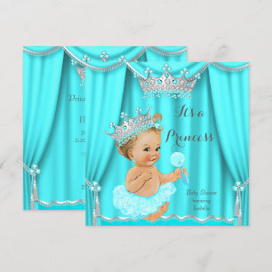 Invitation Bain de bébé Princesse Aqua Turquoise Argent Blond