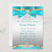 Invitation Bain de bébé Princesse Bleu Turquoise Or Blonde (Dos)