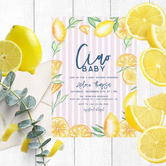 Invitation Bain de bébé rétro moderne Citron Jaune