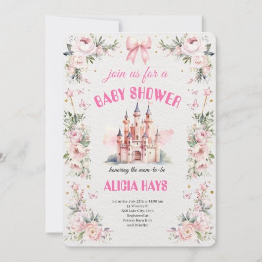 Invitation Bain de bébé royal dans le château de rêve (Devant)