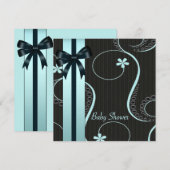 Invitation Bain de bébé sarcelle bleu et noir (Devant / Derrière)