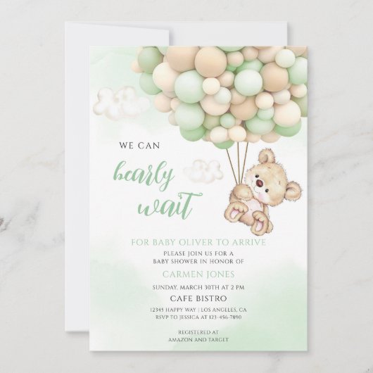 Invitation Bain de bébé Teddy Bear Green (Devant)