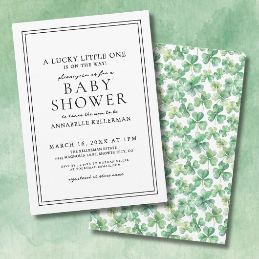 Invitation Bain de bébé Trèfle à trois feuilles vert Chanceux