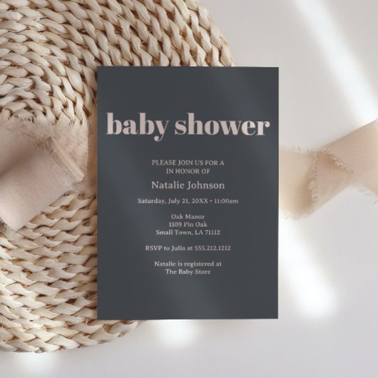 Invitation Bain de bébé typographie boho gris rose