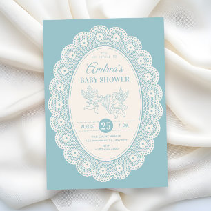 Invitation Bain de bébé vintage bleu