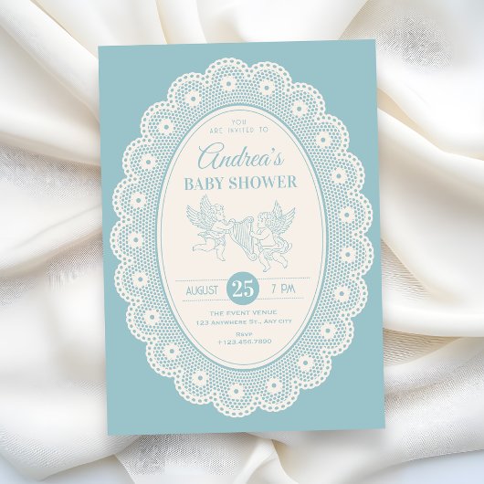 Invitation Bain de bébé vintage bleu