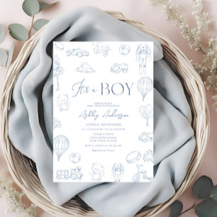 Invitation Bain De Bébé Vintage Bleu Toile De Jouy