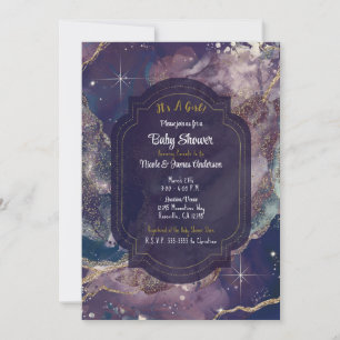 Invitation Bain de Bleu de Baie Aquarelle Dorée Baby Shower C