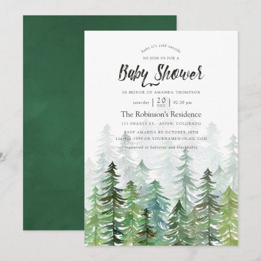 Invitation Bain de couleur Arbres de pin Baby Shower (Devant / Derrière)
