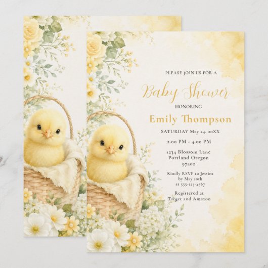 Invitation Bain de couleur Bébé Poussin Célébration de Naissa (Devant / Derrière)