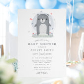 Invitation Bain de couleur gris ours mignon simple garçons Ba