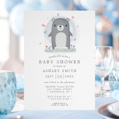 Invitation Bain de couleur gris ours mignon simple garçons Ba