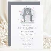 Invitation Bain de couleur gris ours mignon simple garçons Ba