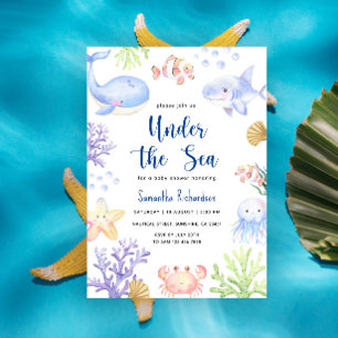 Invitation Bain de couleur sous la mer Baby Shower Animaux de