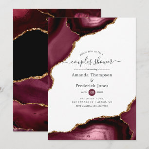 Invitation Bain de couples à l'agate bordeaux et or