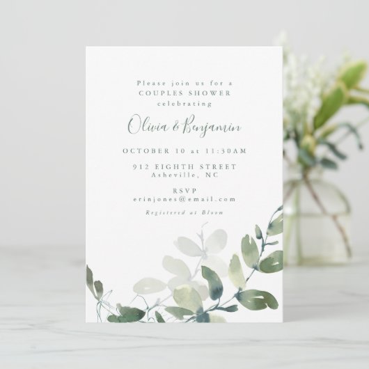 Invitation Bain de couples bohème au eucalyptus botanique mod (Debout devant)