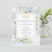 Invitation Bain de couples chic en or avec monogramme et verd (Debout devant)
