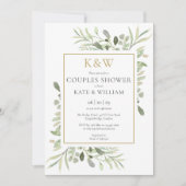 Invitation Bain de Couples Chic Monogramme de Feuillage en Or (Devant)