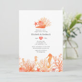 Invitation Bain de couples de plage corail aquarelle (Debout devant)