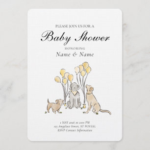 Invitation Bain de Genre Neutre avec des Chiots Mignons et de