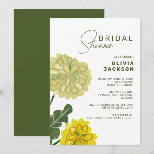 Invitation Bain de mariage fleurs jaunes verts peintes à la m