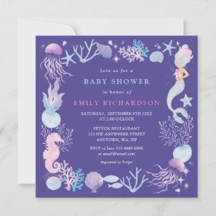 Invitation Bain de Mer à l'aquarelle pour Baby Shower Sirène