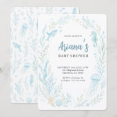Invitation Bain de mer bleu aquarelle pour bébé (Devant / Derrière)