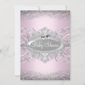 Invitation Bain de Princesse Rose Chic et Argent Damassé (Devant)