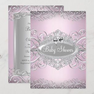 Invitation Bain de Princesse Rose Chic et Argent Damassé