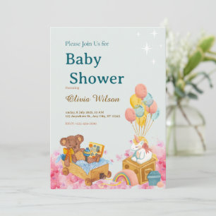 Invitation Bain-marie Ours en peluche Montgolfière Baby Showe