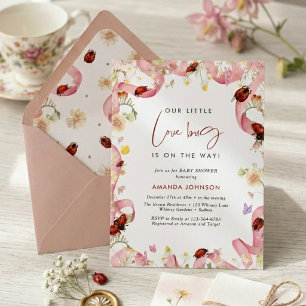 Invitation Bain moderne de bébé Little Love Bug rouge rose