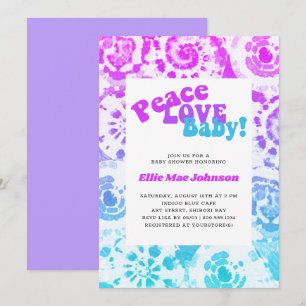 Invitation Bain Tie Dye Bébé Rétro Paix Amour Bébé