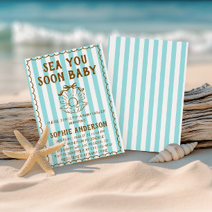Invitation Bain Turquoise Rayé Bébé Bébé Cadeaux de Naissance
